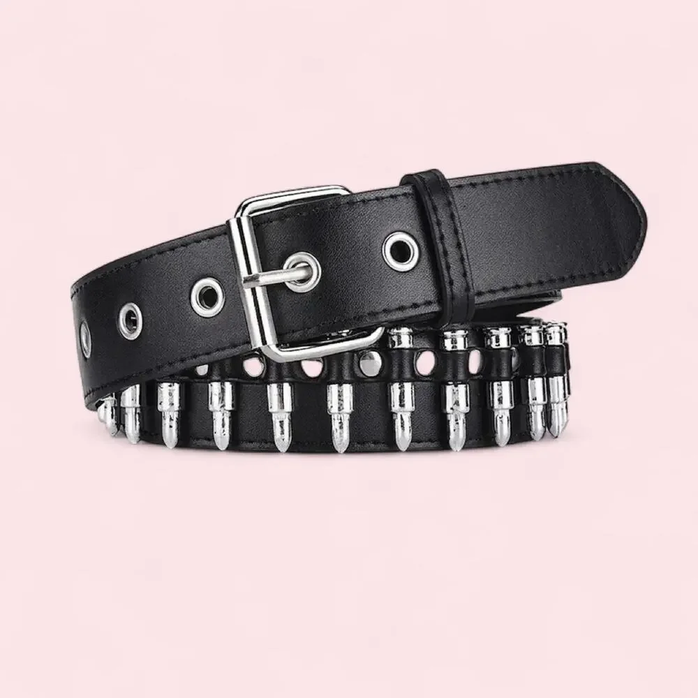 Black faux leather bullet belt Grunge punk goth emo y2k